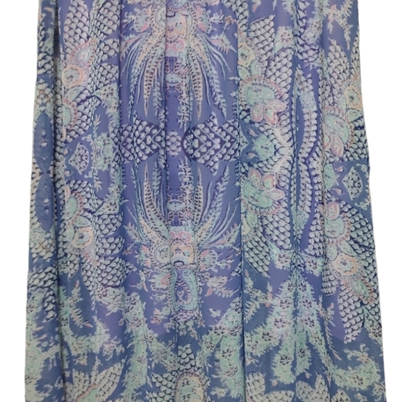 Show Me Your Mumu Blue Floral Purple Lined Sheer Trapeze Maxi Dress Women XS - Picture 7 of 12